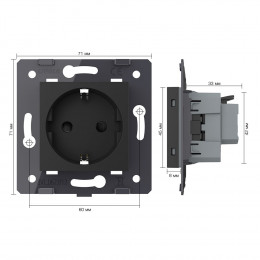 Розетка электрическая с заземлением защитными шторками 16A Livolo, зажимы, цвет черый (механизм) VL-FCTC16A-2BPS01