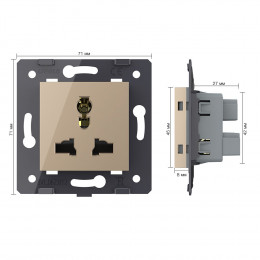 Розетка электрическая универсальная с заземлением защитными шторками 16A Livolo, цвет золотой (механизм) VL-FCT22 16A-2AP