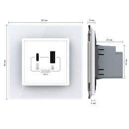 Розетка USB type C+A с блоком питания 36W Livolo 1 пост Белая VL-C7VUA18W.UC18W-2WP