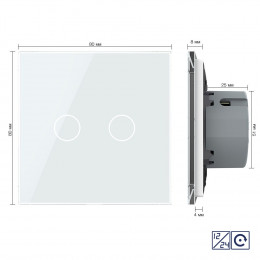 Двухклавишная сенсорная кнопка Livolo 12/24В, 1 пост, Белый VL-C702CH-11