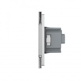 Двухклавишный сенсорный выключатель с розеткой Livolo, 2 поста, цвет серый VL-C702/C7C1EU-15