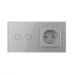 Двухклавишный сенсорный выключатель с розеткой Livolo, 2 поста, цвет серый VL-C702/C7C1EU-15