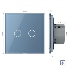 Сенсорный выключатель для жалюзи Livolo 2 клавиши 1 модуль Синий VL-C702W-19