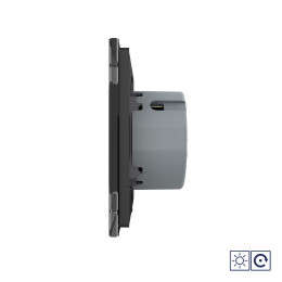 Двухклавишный сенсорный импульсный выключатель Livolo Quadro сухой контакт, 1 пост, цвет черный