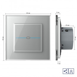Одноклавишный проходной/перекрестный сенсорный выключатель Livolo Quadro с функцией радиоуправления, 1 пост, цвет серый