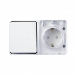 Блок розетка с крышкой + 1-кл выключатель влагозащищенный Systeme Electric AtlasDesign Profi54 IP54 белый ATN540170
