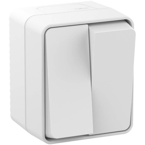 Купить Двухклавишный влагозащищенный выключатель 10А IP54 Systeme Electric AtlasDesign Profi54 белый ATN540151 в rum24.ru