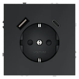 Розетка встраиваемая VOLTUM S70 с заземлением и защитными шторками, с USB, A+С, (графит) VLS040507